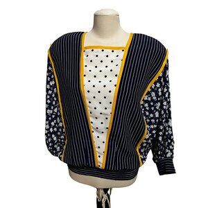 Vintage Jo Hardin Polka Dot Wide Shoulder Blouse Sz 14, Women's Retro Sailor Sty
